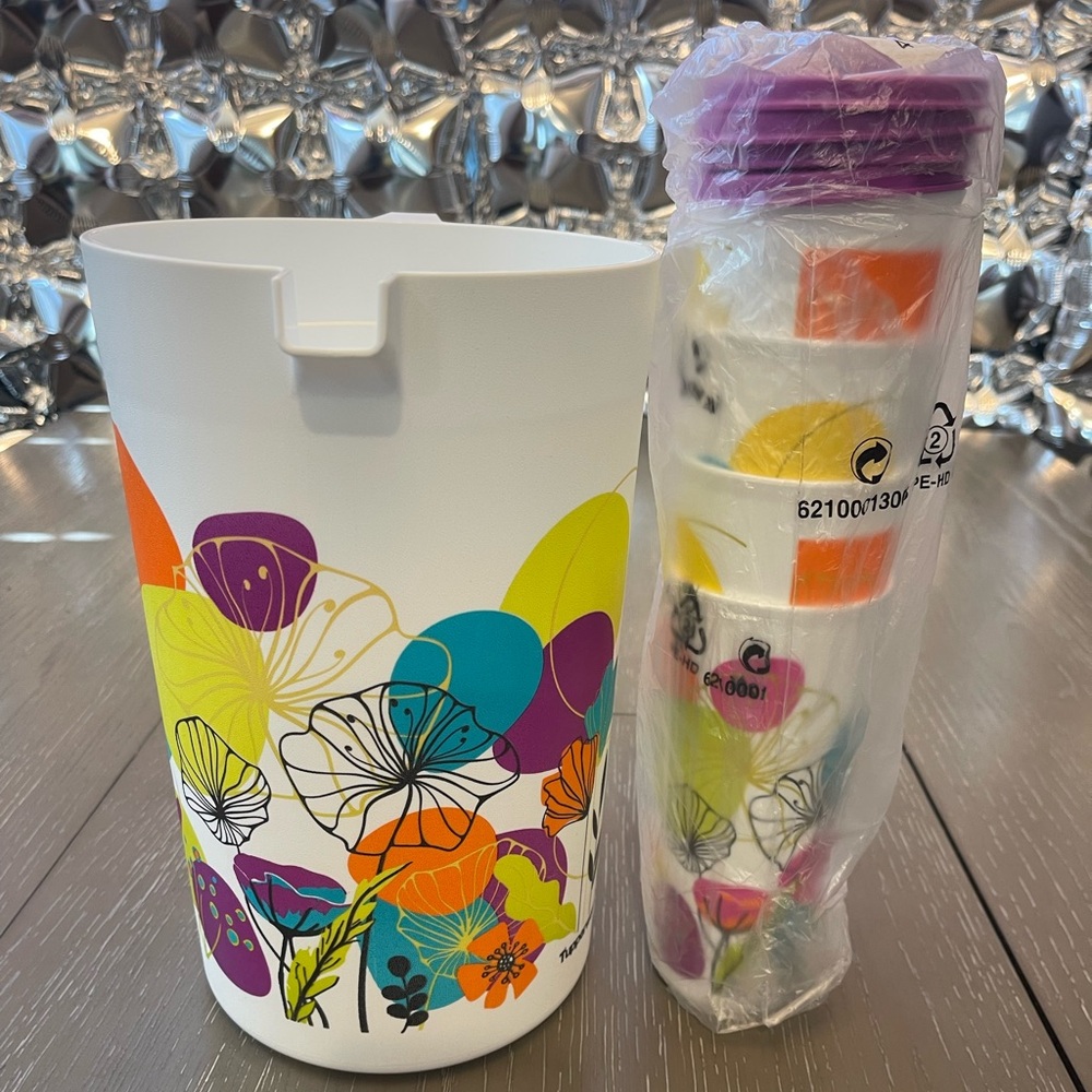 Tupperware Floral Water Pitcher and Cups Set